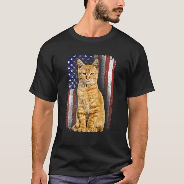 Camiseta Cat Dad Mom 4th Of July Retro American Flag Kitten (Anverso)