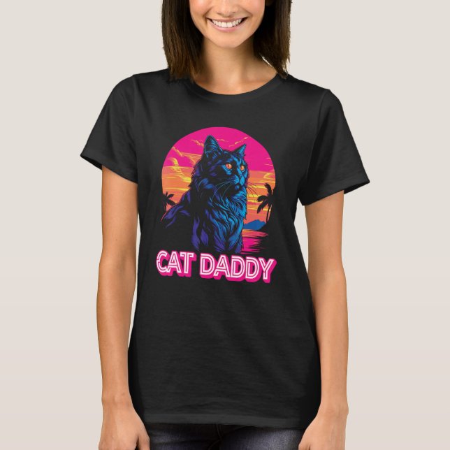 Camiseta Cat Daddy 800 Vaporwave Retro Cat Papá (Anverso)