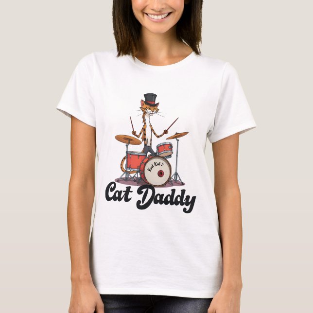 Camiseta Cat Daddy Musician Drummer | Tabby Cats Art Lover (Anverso)