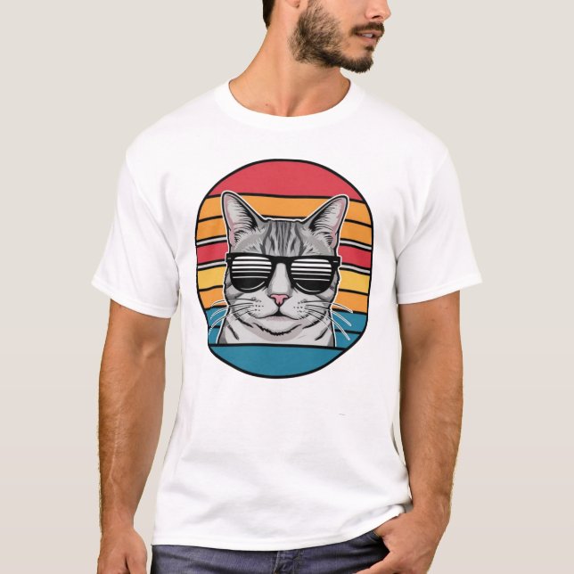 Camiseta Cat Daddy Sunglasses Sunset Retro Fur Dad Papa (Anverso)