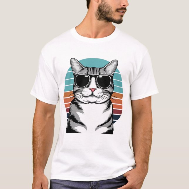 Camiseta Cat Daddy Sunglasses Sunset Retro Fur Dad Papa (Anverso)