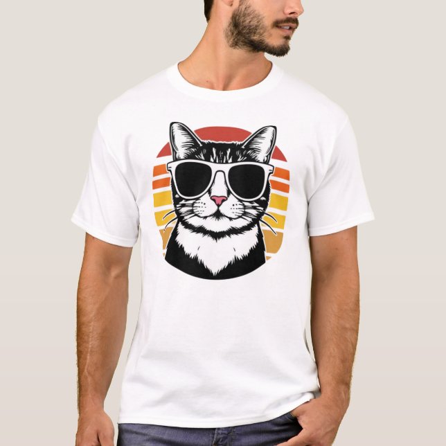 Camiseta Cat Daddy Sunglasses Sunset Retro Fur Dad Papa (Anverso)