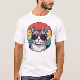 Camiseta Cat Daddy Sunglasses Sunset Retro Fur Dad Papa