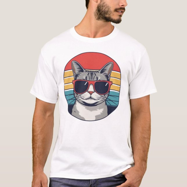 Camiseta Cat Daddy Sunglasses Sunset Retro Fur Dad Papa  (Anverso)