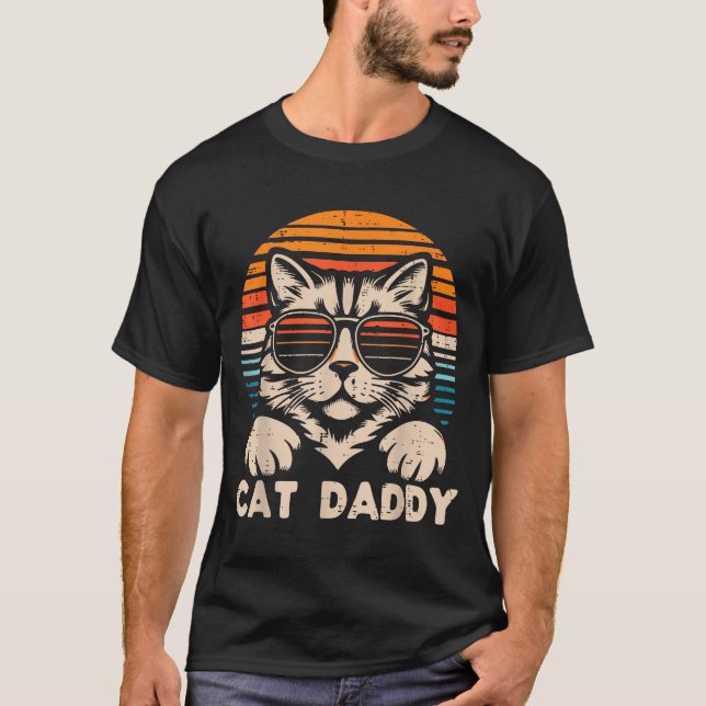 Camiseta Cat Daddy Sungles Sunset Retro Fur Dad Papa Kitten (Anverso)