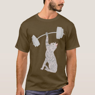 Camiseta Cat Deadlifting Funny Fitness Gym Lover Cat BarBel