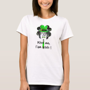 CAMISETA CAT DEL DÍA DE ST PATRICK CON EL TRÉBOL VERDE