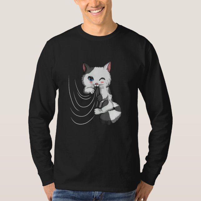 Camiseta Cat Design Cat Cuddles With Duvet Plays With Curta (Anverso)