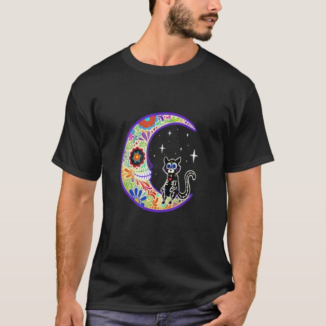 Camiseta Cat Dia De Los Muertos Skeleton Sugar Skull (Anverso)