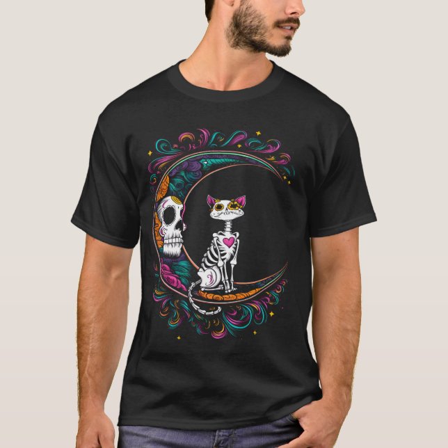 Camiseta Cat Dia De Los Muertos Sugar Skull Halloween Costu (Anverso)