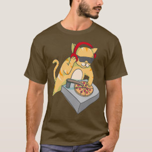 Camiseta Cat DJ Pizza Guay Kitty Disk Jockey Funny Music