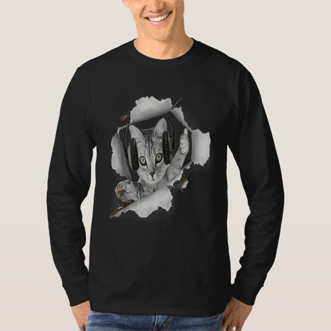 Camiseta Cat Dj Torn Cloth (Anverso)