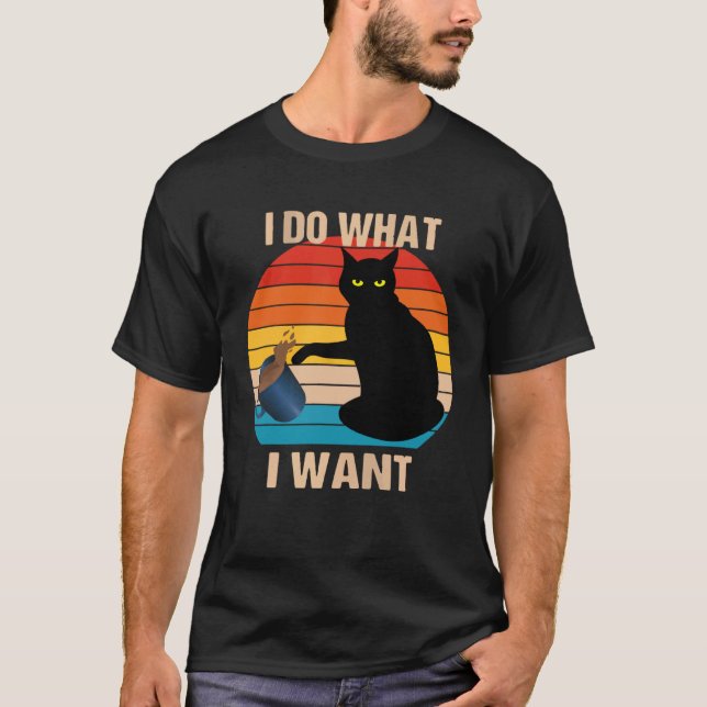 Camiseta Cat Do What I Want Cat  Meow Rebel Kitty Retro Vin (Anverso)