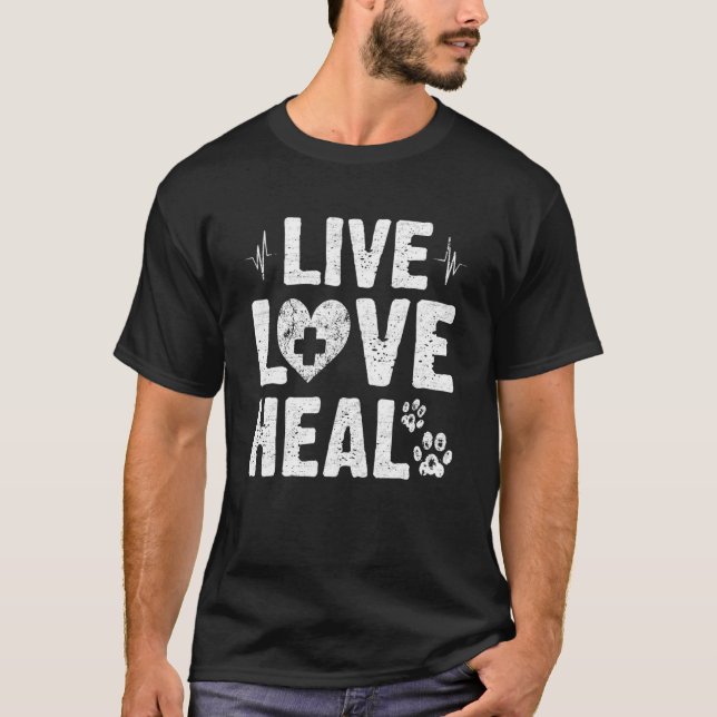 Camiseta Cat Dog Rescue Live Love Heal Vet Tech Veterinary (Anverso)