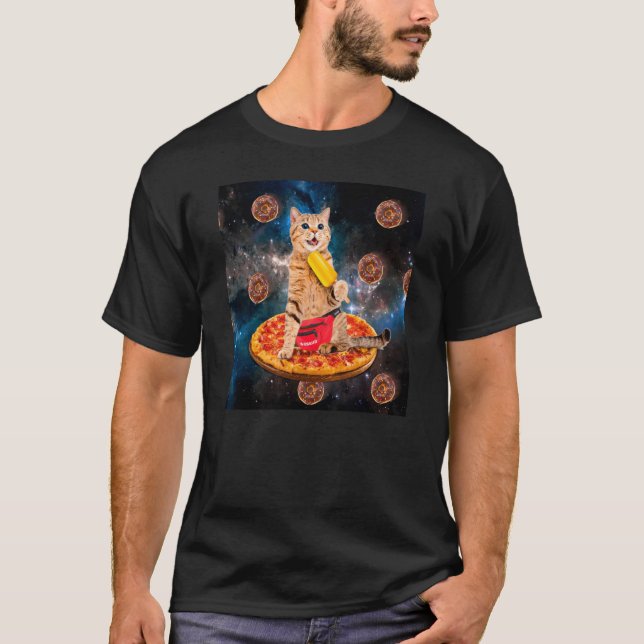 Camiseta Cat Donut Riding Pizza Comer Helado Crema Galaxy S (Anverso)
