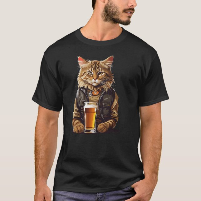 Camiseta Cat Drinking Beer, Funny Beer Lover Cat, Cat Dad C (Anverso)