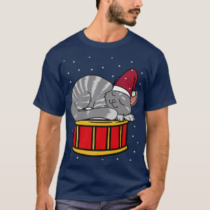 Camiseta Cat drum christmas kids cute funny snow