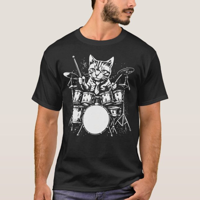 Camiseta Cat Drummer Drums Music (Anverso)