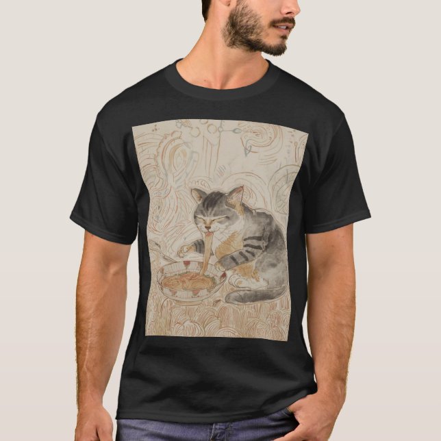 Camiseta Cat eating Noodles  (Anverso)