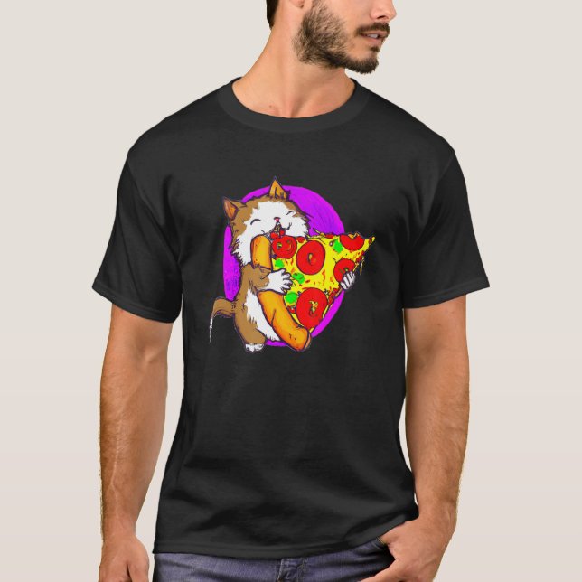 Camiseta Cat Eating Pizza Cat And Pizza  1 (Anverso)