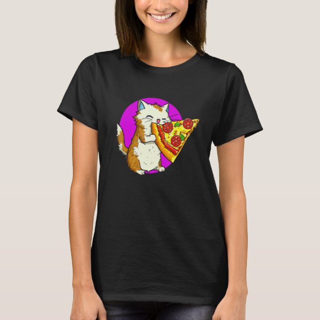 Camiseta Cat Eating Pizza Cat And Pizza  Design (Anverso)