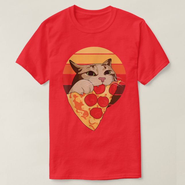 Camiseta Cat Eating Pizza, Funny Cat Retro243  (Diseño del anverso)