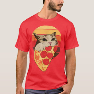 Camiseta Cat Eating Pizza, Funny Cat Retro243 