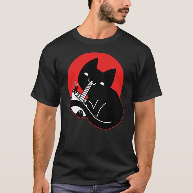 Camiseta Cat Eating Ramen Graphic Logo Kawaii Japan Japanes (Anverso)