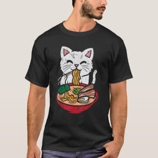 Camiseta Cat Eating Ramen Kawaii Japanese Noodles Anime Foo
