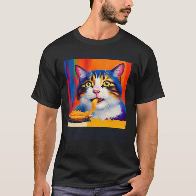 Camiseta Cat Eating Spaghetti Oil Painting Style (Anverso)
