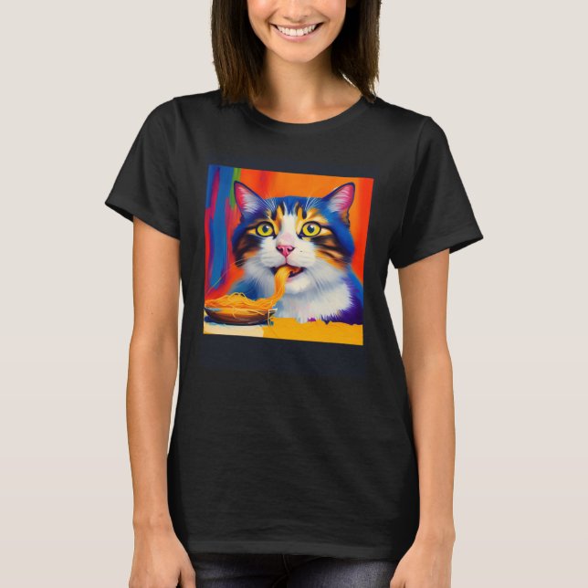 Camiseta Cat Eating Spaghetti Oil Painting Style (Anverso)