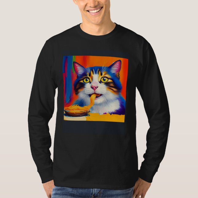 Camiseta Cat Eating Spaghetti Oil Painting Style (Anverso)