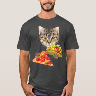 Camiseta Cat Eating Taco and Pizza , Funny Kitty by Zany Br