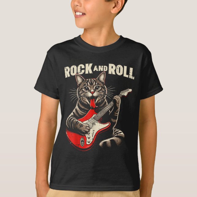 Camiseta Cat Electric Guitar Rock And Roll Rocker Kitten Me (Anverso)