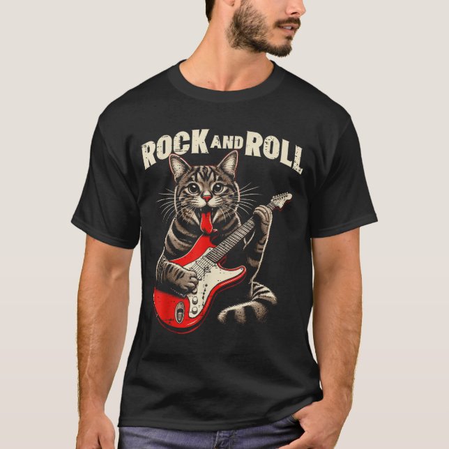 Camiseta Cat Electric Guitar Rock And Roll Rocker Kitten Me (Anverso)
