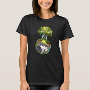 Camiseta Cat en un árbol de Rosa de color de agua dulce de