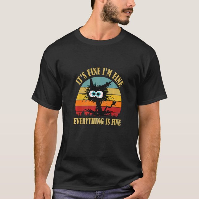 Camiseta Cat Está bien, estoy bien, todo está bien retro (Anverso)
