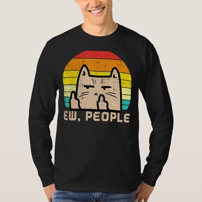 Camiseta Cat Ew People Sunset Retro Anti Social Introvert M (Anverso)