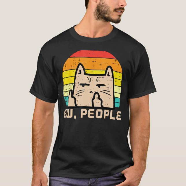 Camiseta Cat Ew People Sunset Retro Anti Social Introvert M (Anverso)