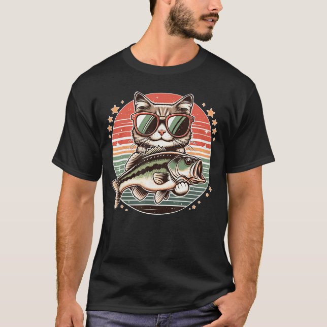 Camiseta Cat Fishing Funny eensoddlers Fish Fisherman vinta (Anverso)