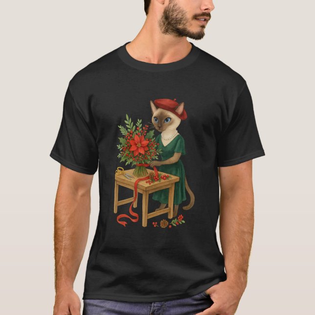 Camiseta Cat Florist organizando flores para Navidades (Anverso)
