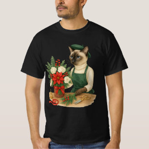 Camiseta Cat Florist organizando flores para Navidades