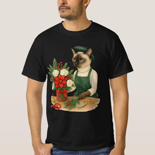 Camiseta Cat Florist organizando flores para Navidades (Anverso)