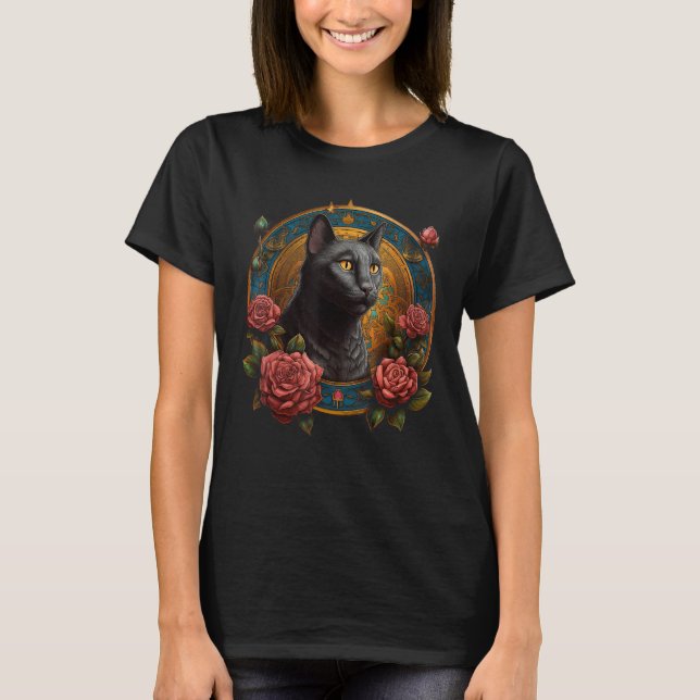 Camiseta Cat Flowers Artwork  Cat Motif Animal Cat (Anverso)