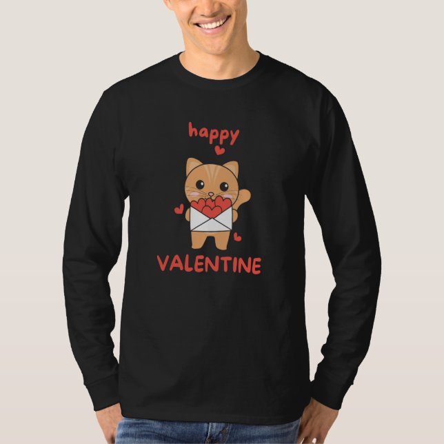 Camiseta Cat For Valentine's Day Cute Animals With Hearts   (Anverso)