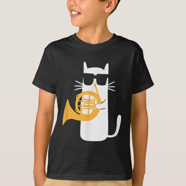 Camiseta Cat French Horn Funny Cat Lover (Anverso)