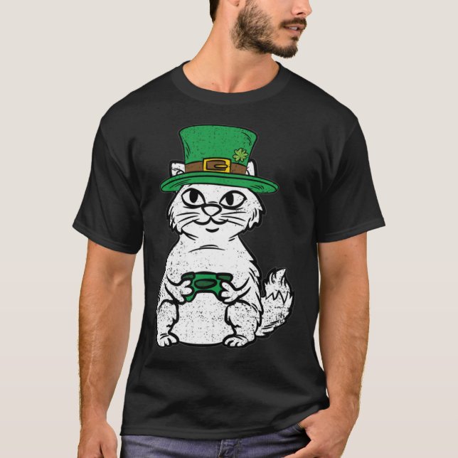 Camiseta Cat Gamer St Patricks Day Funny Video-game Control (Anverso)