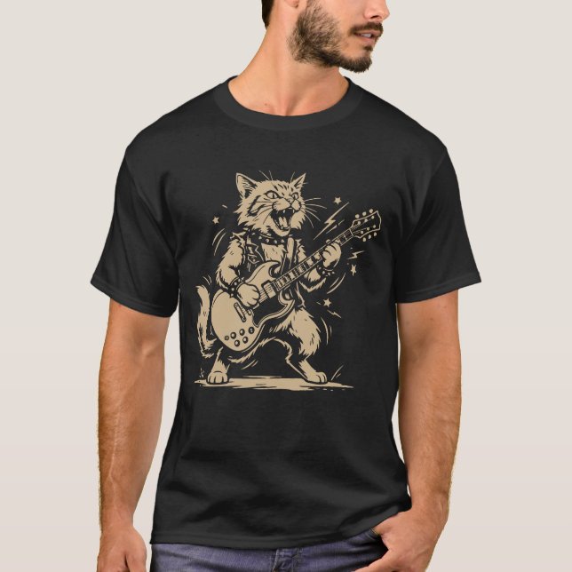 Camiseta Cat Guitar Music Lover Cartoon Animal Design (Anverso)