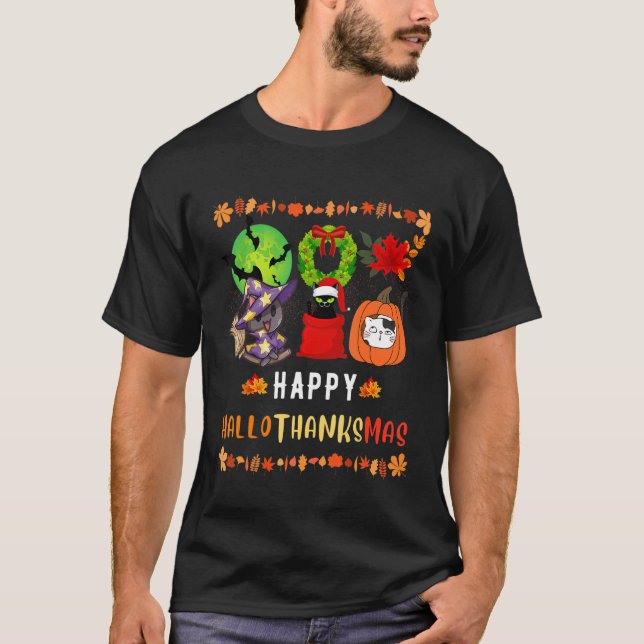 Camiseta Cat Halloween Christmas Happy Hallothanksmas Thank (Anverso)