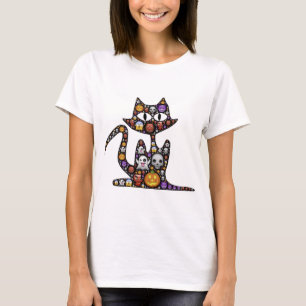 Camiseta Cat Halloween Emoji Scary Frightful Spooky Icons.